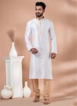 Jacquard White Traditional Wear Weaving Kurta Pajama